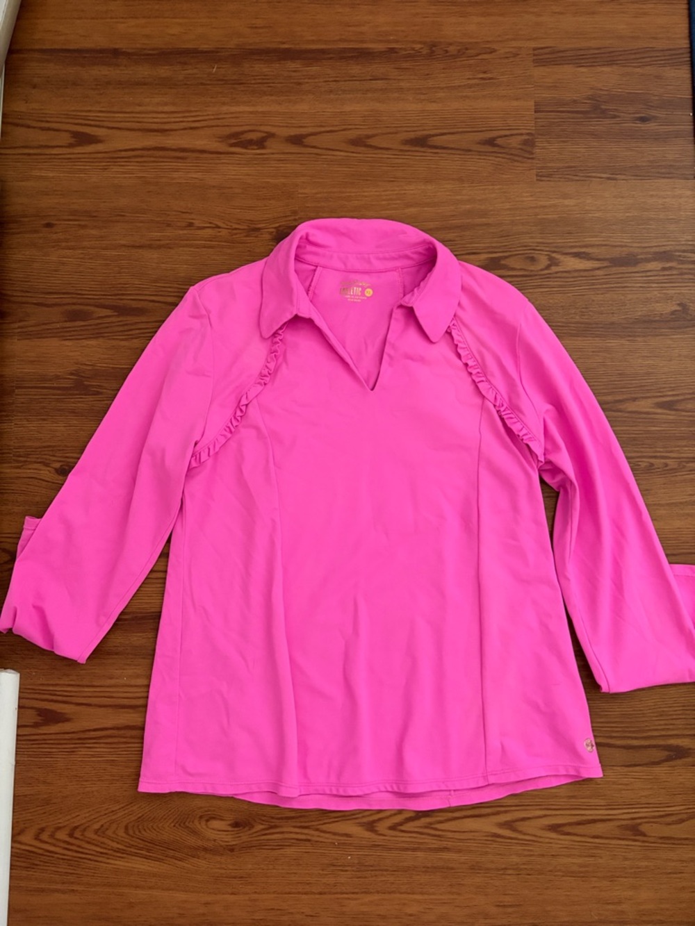 Lilly Pulitzer Hot Pink Collared Ruffle-Trim Tunic